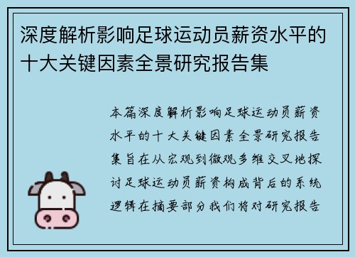 深度解析影响足球运动员薪资水平的十大关键因素全景研究报告集 深度解析影响足球运动员薪资水平的十大关键因素全景研究报告集