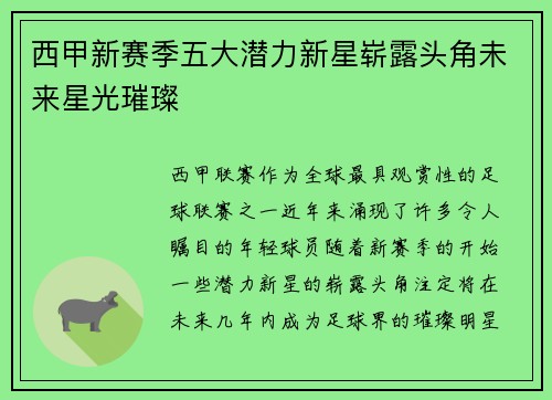 西甲新赛季五大潜力新星崭露头角未来星光璀璨 西甲新赛季五大潜力新星崭露头角未来星光璀璨